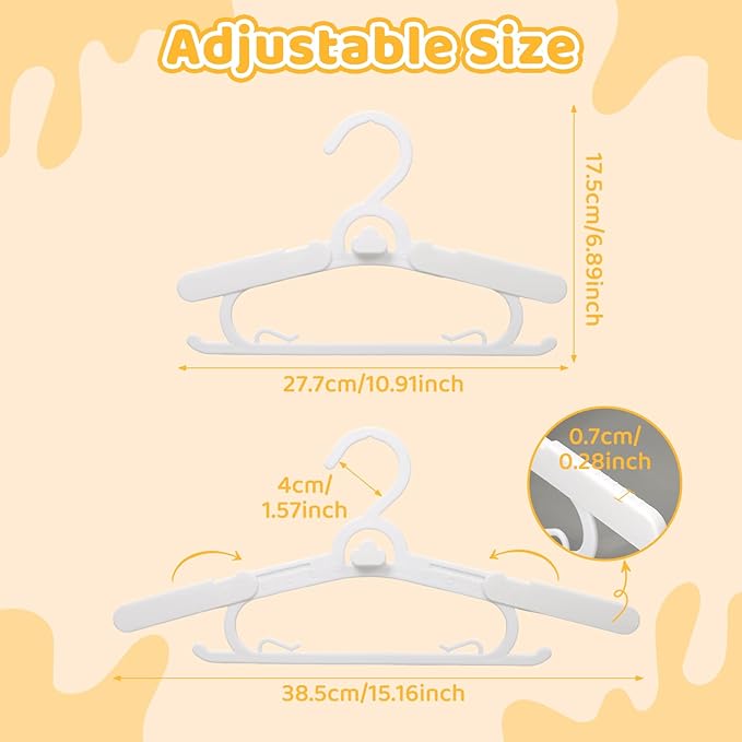 40 Pack Baby Clothes Hangers, 11-15" Adjustable Non-Slip Thickened Kid Hangers for Nursery Closet Toddlers Infant Children to Teenager (White)