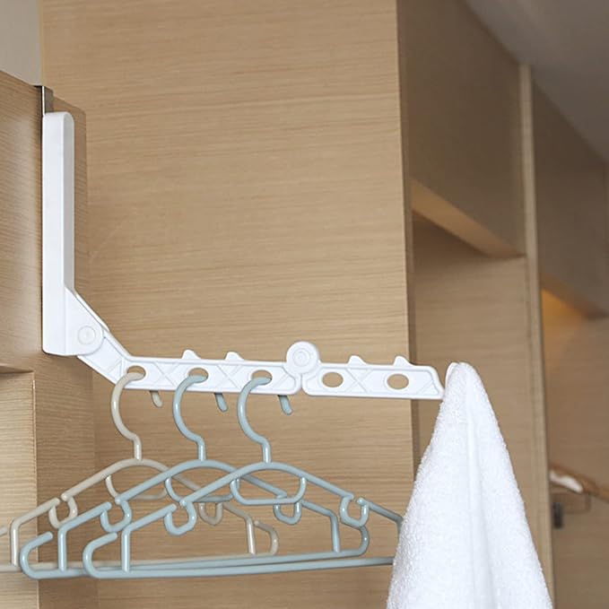 Topyond Over The Door Drying Rack, Foldable Clothes Hanger with 5 Travel Hangers, Space-Saving Wall-Mounted Laundry Rack, Retractable Drying for Dorms, Hotels, Apartments, RVs