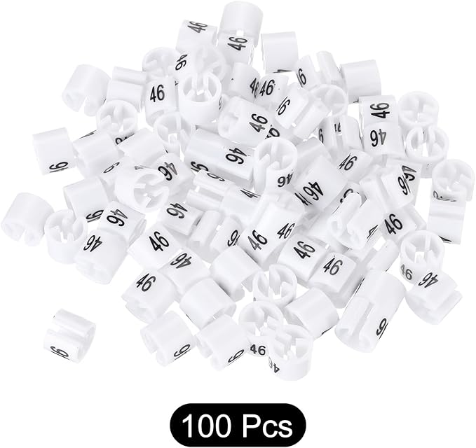 MECCANIXITY Clothes Hanger Marker Colored Hanger Sizer Garment Markers Tag (Number 46, White) for Garment Clothing Color Coding, Pack of 100 Pcs