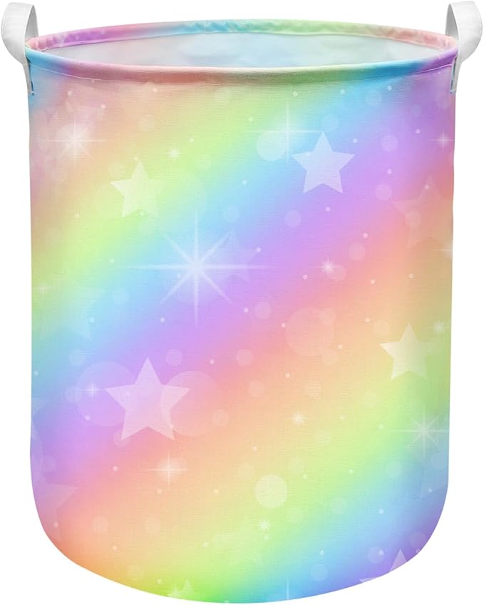 Unicorn Laundry Basket Hamper Large Sized Round Storage Basket Waterproof Bin Collapsible Laundry Basket for Room Organizer, Bedroom Nursery Playroom Clothes (62.8L)