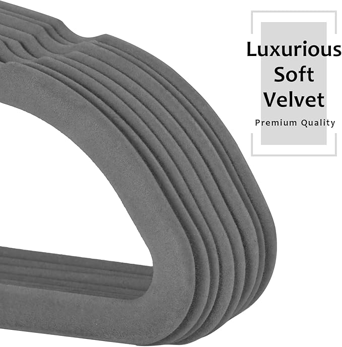 VECELO Premium Velvet Clothes Hangers Suit Heavy Duty (50 Pack)-Non Slip & Space-Saving with 6 Finger Clips & Tie Rack Excellent for Men and Women,Gray