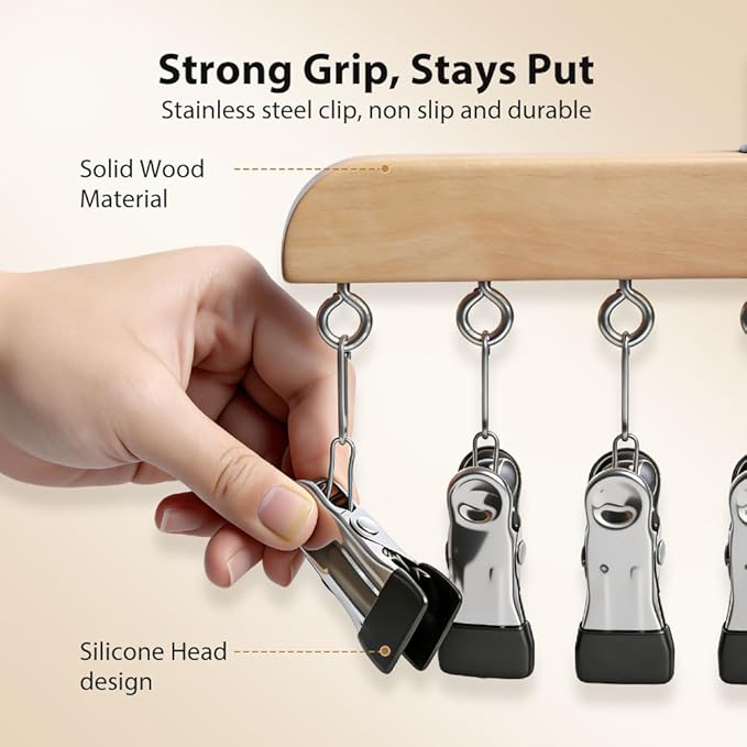 Legging Hangers for Closet, 2026 New Closet Organizer with Clips, 360° Rotating Space Saving Hanging Closet Organizer for Leggings Socks Hats Jeans (Brown-10 Clips, 1PC)
