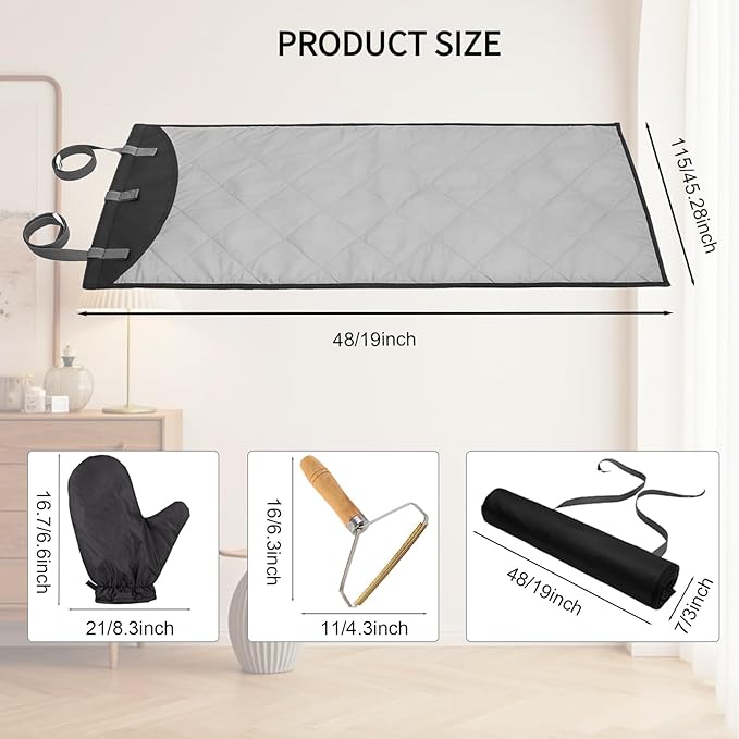 Over-The-Door Steamer Mat,Foldable Wall Mount & Portable Steamer Door Pad, Including Heatproof Glove & Lint Remover Tool | Space-Saving Design for Travel, Dorm, Apartment, Laundry