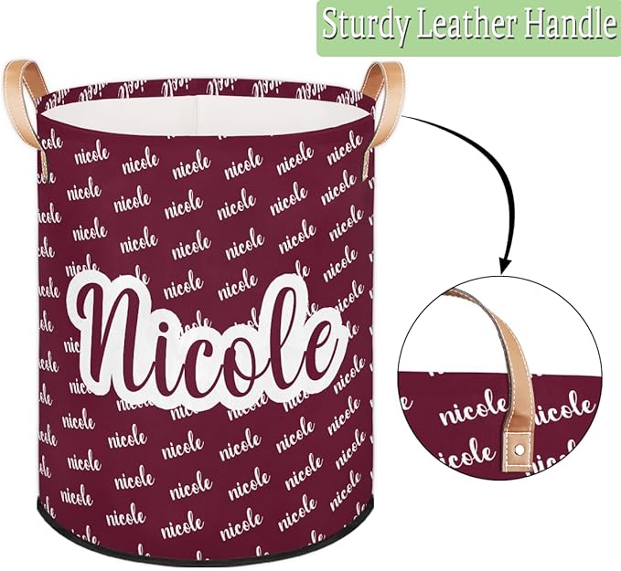 Custom Name Laundry-Hamper, Personalized Red Kids-Clothes-Hamper Foldable with Name, Customized Storage Basket with Handles Waterproof Gift for Boys Girls Baby Women