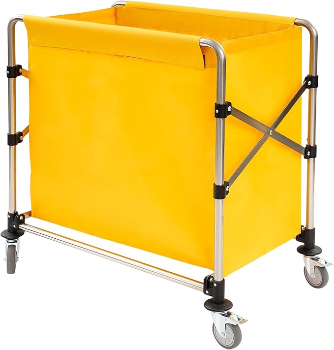 Commercial Laundry Cart with Wheels, 220lbs Foldable Laundry Cart with 4 Locking Wheels and Oxford Cloth for Home, Dorm, Hotel, and Commercial Use (Yellow)