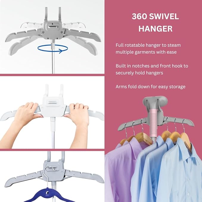 SALAV® Standing Steamer with Garment Hanger, 1.3L Water Tank for 1 Hour Continuous Steaming, Heats in 45 Seconds, Double-Insulated Steam Hose (Blush, Garment Steamer)