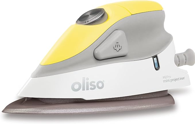 oliso M2Pro Mini Steam Iron with Solemate® – 1000 Watt Dual Voltage Travel Iron for Sewing, Quilting, and Crafting – Ceramic Soleplate, Precision Tip – Butterscotch