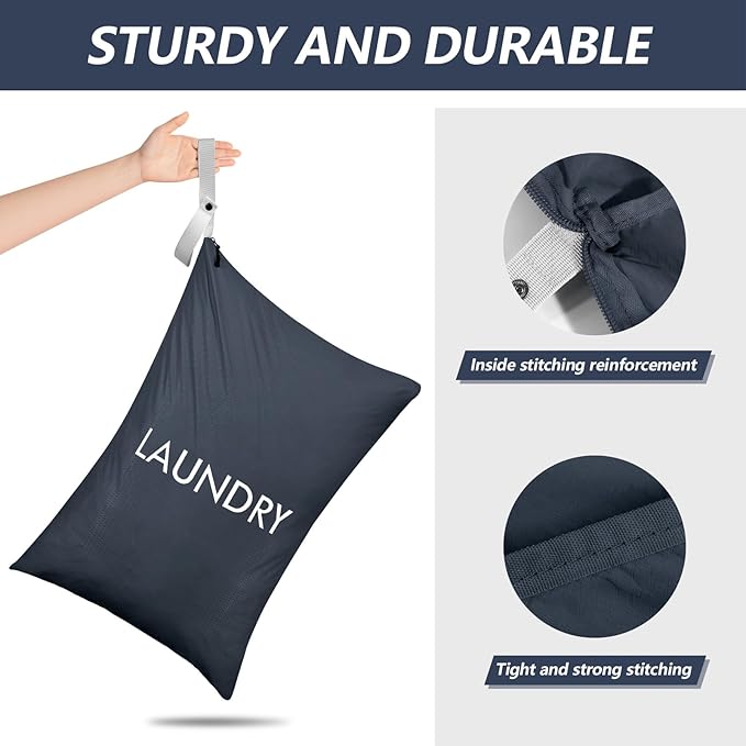 MissBoy Laundry Bag, Nylon Dirty Clothes Storage Bag, Splash-proof Travel Camping Laundry Bags with Zip, Lightweight Foldable Swimming Dry Wet Bag