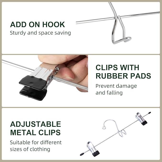 Pants Hangers with Slip Clips 16 Pack Skirt Shorts Space Saving Metal Hanger