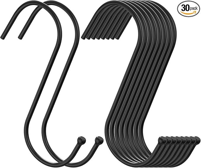 RELBRO Small S Hooks, 3.7 Inch Metal Hanging Jeans Hooks, Reversible, Heavy Duty, Black, 30 Pcs