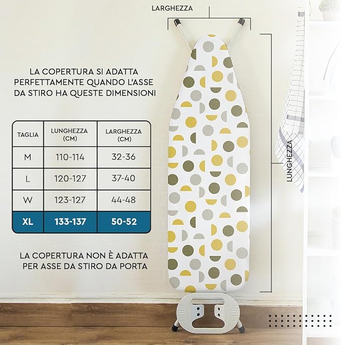 Encasa XO Ironing Board Cover and Pad 54"x18" - Thick 3mm Felt Padding, Drawstring Tightening & Lock, Easy Fit, Scorch & Stain Resistant, Fits X-Large Ironing Board - Green Leaflet