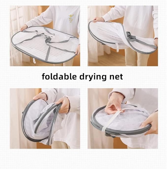 Foldable Drying Fishing Net, Hanging Drying Net Rack Clothes Dry Basket with Zipper, Indoor and Outdoor Plants Dryer for Shrimp Fish Fruit Vegetables Herb (1 Layer)