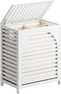 White Laundry Hamper, Laundry Hamper with Lid, 27.3 Gallon (103L) Bamboo Wood Clothes Laundry Basket with Lid and Handles, Removable Liner