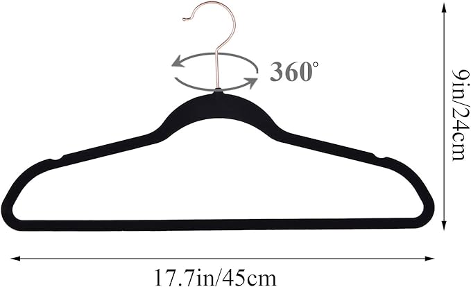 VECELO Premium Velvet Clothes Hangers Suit Heavy Duty (50 Pack)-Non Slip & Space-Saving with 6 Finger Clips & Tie Rack Excellent for Men and Women,Dark Black