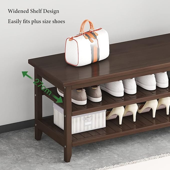 GIZNXBA Coat Rack Shoe Bench, Coat Rack Stand Wood, Hall Tree with Shoe Storage, 3-Tier Shoe Bench with 3 Hooks, Industrial Hall Tree for Hallway, Bedroom, Entryway (Size : 80cm)