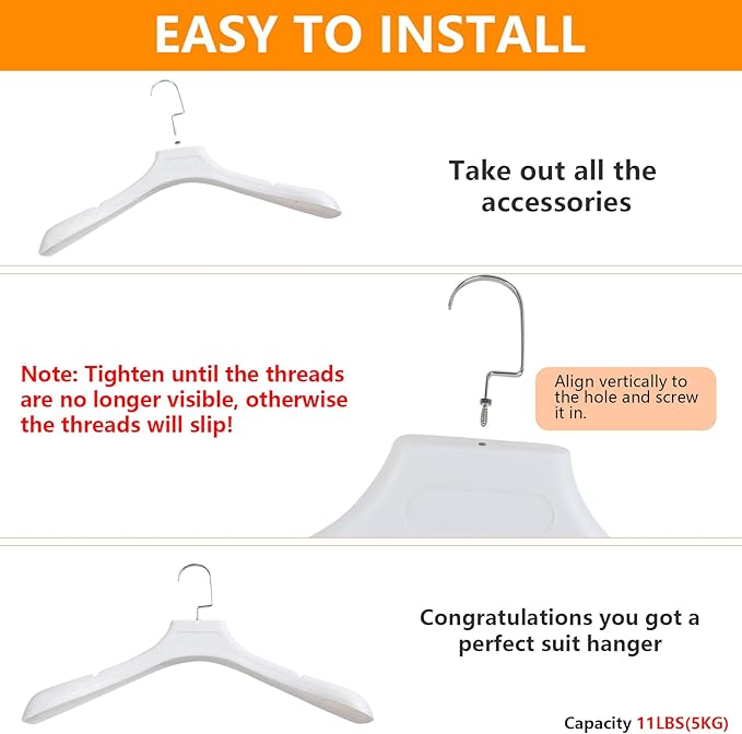 DEDU Suit Hangers for Men 20 Pack, Extra Wide Suit Hanger Non Slip Width 17.7", Thick Plastic Coat Hangers White with Metal Hook