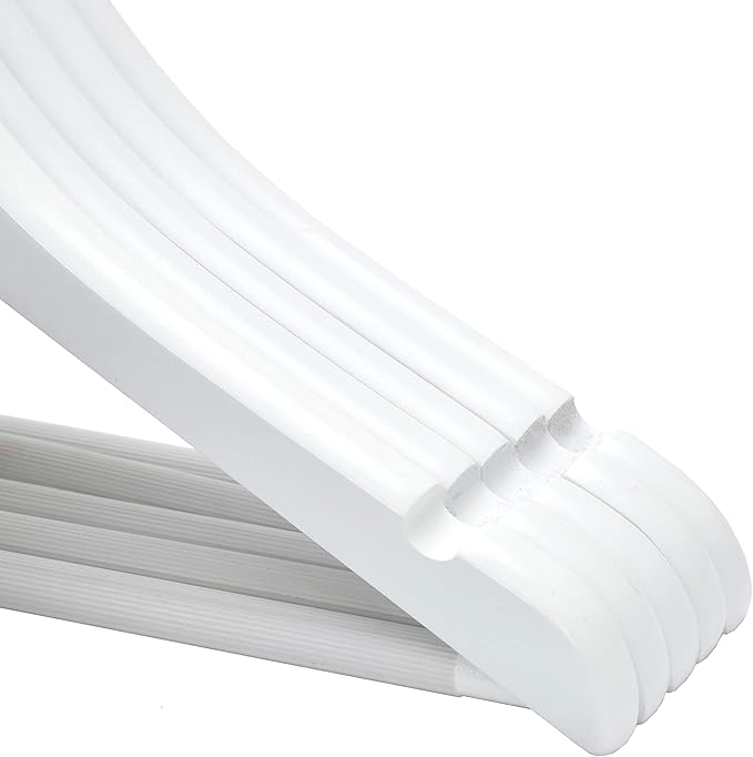 Quality Hangers 80 Pack Kids Hangers 14 Inches - Junior Preteen Youth Wooden Clothes Hanger with Curved Shoulder Swivel Chrome Hook Coated Pant Bar & Nonslip Notches (White, 80)