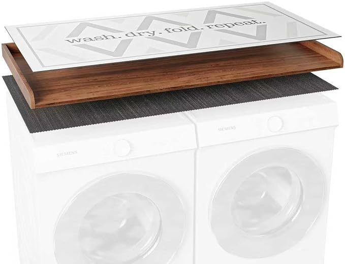 Premium Washer Dryer Countertop with Anti-Slip Pad, 54inch Laundry Room Organization Set, Stackable Storage Solution with Silicone Ironing Mat, Diatomite Mat(Brown)