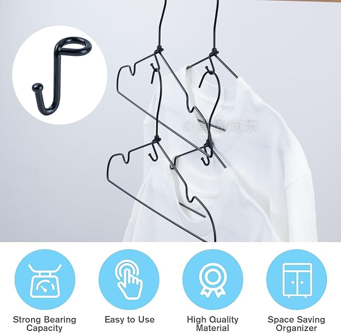 Clothes Hanger Connector Hooks, Heavy Duty Extender Clips Organizer Mini Space Saving Clothes Hanger Extender Cascading Connection Hooks for Wooden Velvet Metal Plastic Hangers (Black) 36PCS