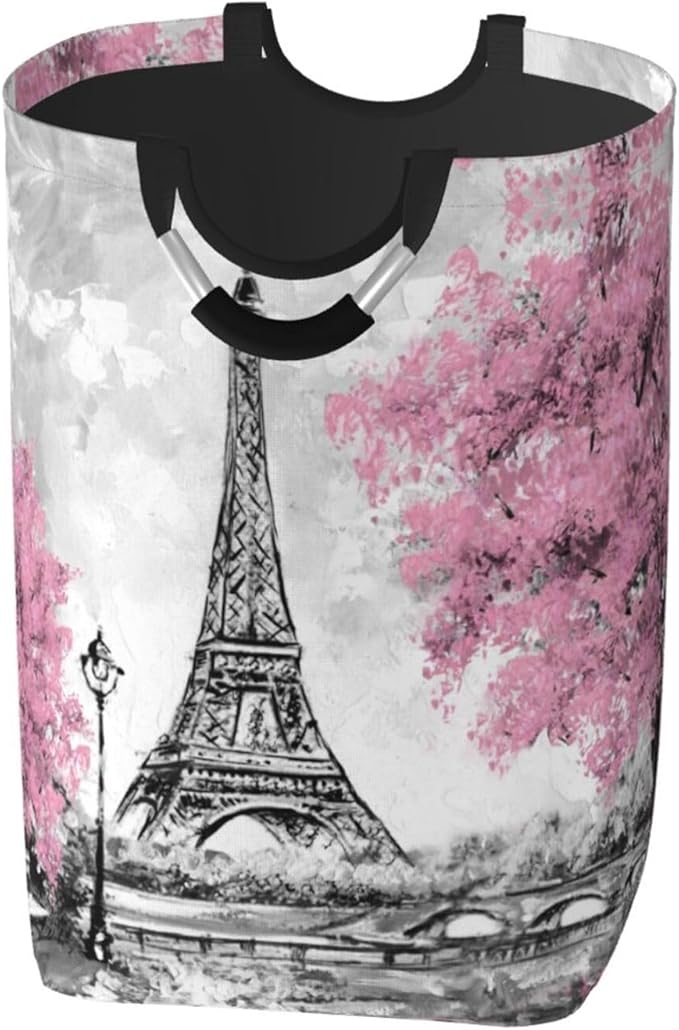 Retro Paris Eiffel Tower Laundry Hamper Storage Basket Toys Clothes Organizer Bin For Home Bathroom Bedroom Dorm Nursery, 52l