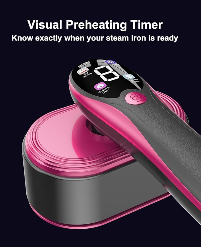2-in-1 Steamer & Iron for Clothes, Portable Handheld Garment Steamer with LED Display, Large Ceramic Panel Travel Clothes Steamer Iron, 10s Fast Heat-Up All-Fabric Remove Wrinkle (Purple)