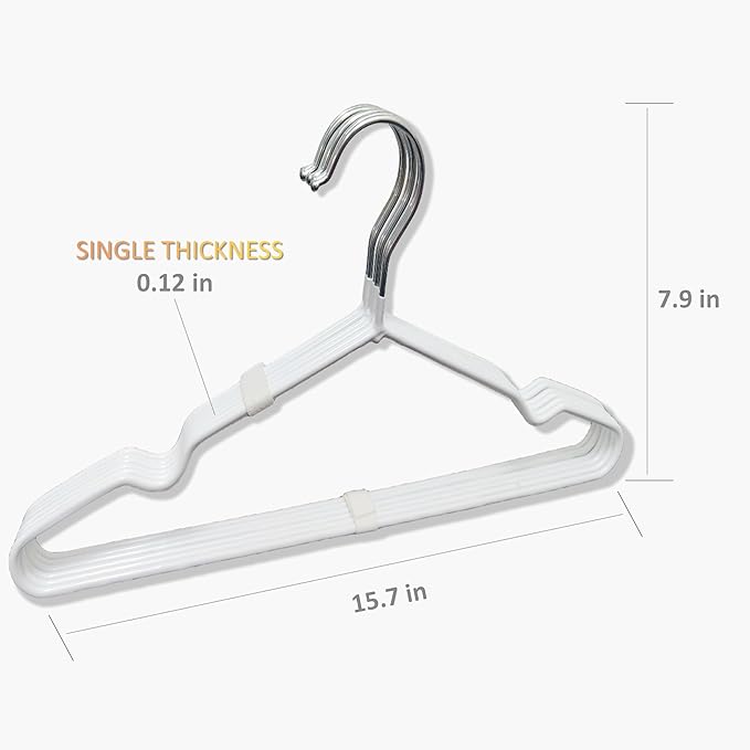 ‌Stainless Steel Heavy Duty Hangers - Non-Slip Rubber Coated, Space Saving Ultra Thin Design for Coats, Pants & Dresses (32 Pack, White)