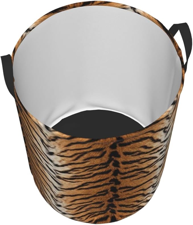 Tiger Animal Texture Round Laundry Hamper Storage Basket Toys Clothes Organizer Bin For Home Bathroom Bedroom Dorm Nursery, 62l