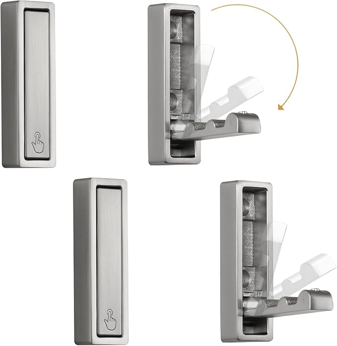 Folding Wall Hook, 4Pcs Foldable Coat Hooks Mounted, Heavy Duty Zinc Alloy No Rust Fold Up Hooks for Hanging Coat, Towel, Key, Hat, Bag, Jacket, Backpack (Brushed Nickel)