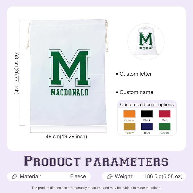 Personalized Initial Name Laundry Bag Custom College Dorm Room Essentials for Girls Guys Dirty Clothes Travel Laundry Bags with Drawstring Strap 19.29"Wx26.77"H