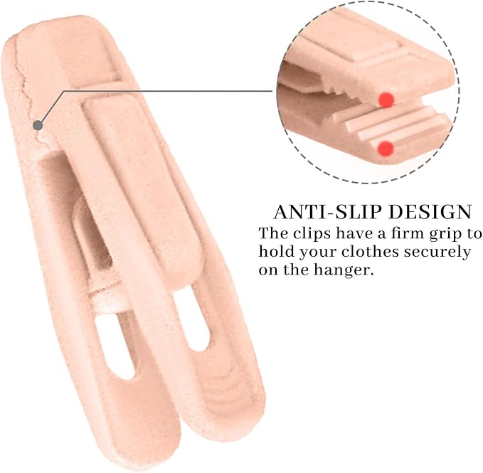 Andiker 20PCS Pink Velvet Hanger Clips, Non-Slip Strong Finger Flocked Clips for Thin Velvet Hangers Suit Pants Trousers Skirt