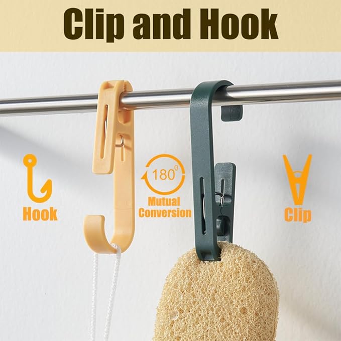 6Pcs Laundry Hooks with Clips Hanger Closet Organizer Clamps Hanging Socks Boot Bras Towels Shower Pegs for Bathroom Wardrobe Kitchen Office Holders Clothes Pins Outdoor, Grey