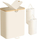 SONGMICS Laundry Hamper with Lids, Laundry Basket with 2 Compartments, 39 Gal. (150 L), Removable Liner Bag, for Laundry Room, Bedroom, Living Room, Cream White and Light Bamboo ULCB523W01