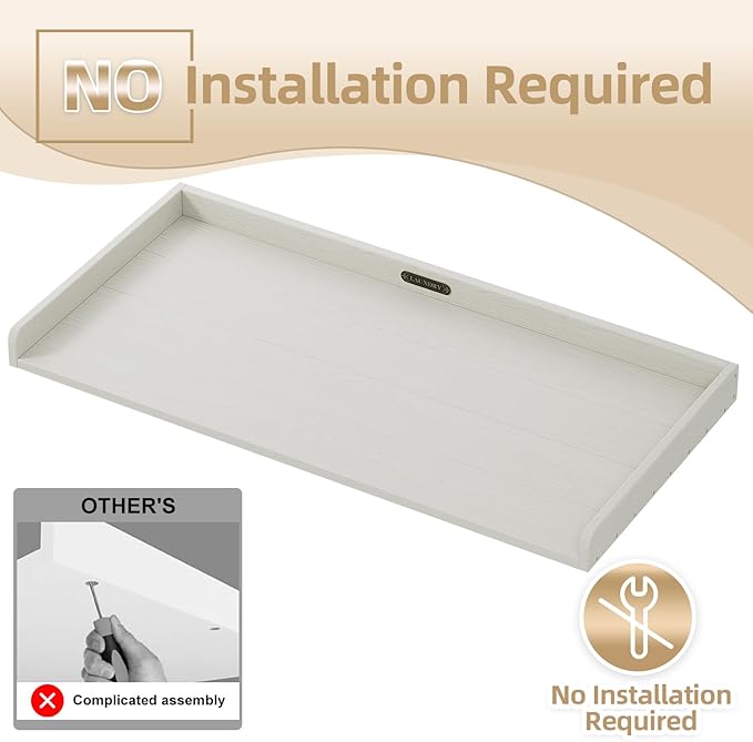 No-Installation HDPE Washer Dryer Countertop, Washer and Dryer Topper Covers for The Top, Laundry Countertop Laundry Room Organization No Water Leakage White