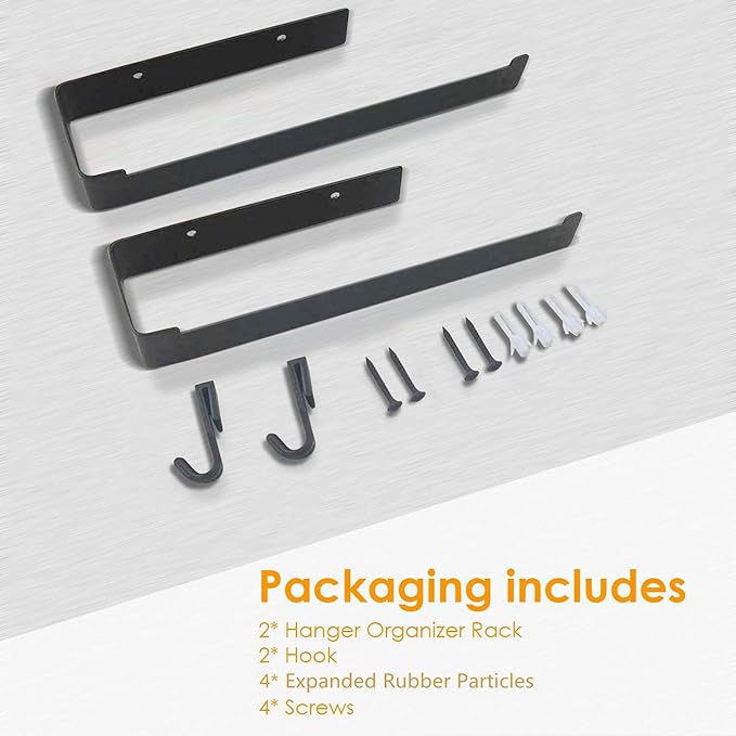 Hanger Organizer Stacker,Hanger Holder Rack with Hook for Closet, Drilling Installation, Double Layer of Painted Metal (Black, 2)