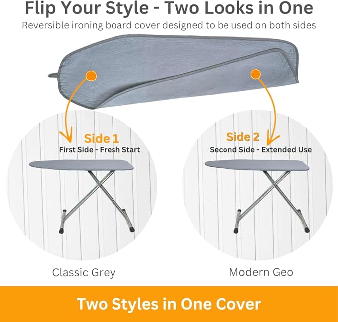 SAVUK Ironing Board Cover and Pad Dual Side X2 Lifetime Double Using Heavy Duty Thick Padding Heat Reflective Non Stick Scorch and Stain Resistant Adjustable 15x54 inch (Double Sided Grey)
