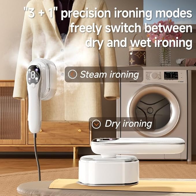 Handheld White Garment Steamer & Iron 2-in-1, Fast 10s Heat-Up Portable Clothes Steamer with LED Display, 4 Smart Modes & Leak-Proof Design – White Travel and Home Wrinkle Remover
