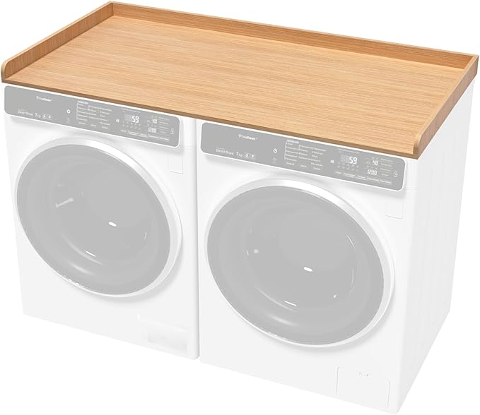 Washer Dryer Countertop 54''W x 27.5" D - Wood Laundry Countertop with Edge Rails, Space-Saving Washer Dryer Topper, Light Wood
