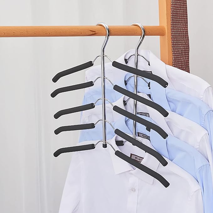 3 Pack 5 in 1 Hangers Blouse Tree Hangers Non Slip Space Saving Clothes Hanger Multi-Layer Clothes Hanger Stainless Steel Sweater Shirt Hanger Closet Storage Organizer(Black)