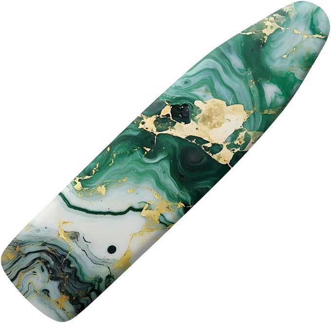 Green Marble Print Ironing Board Cover and Pad 15x54 Inch Standard Size Iron Board Covers Slip-Resistant Hook and Loop Design Fits