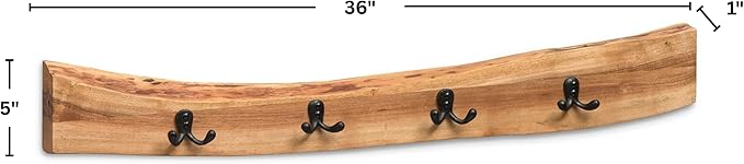 Alaterre Furniture Alpine Natural Live Edge Wood Coat Rack – 36 Inch Solid Wood Wall-Mounted Coat Hook with 4 Double Hooks – Modern Farmhouse Storage Organization for Entryway, Hallway, or Mudroom