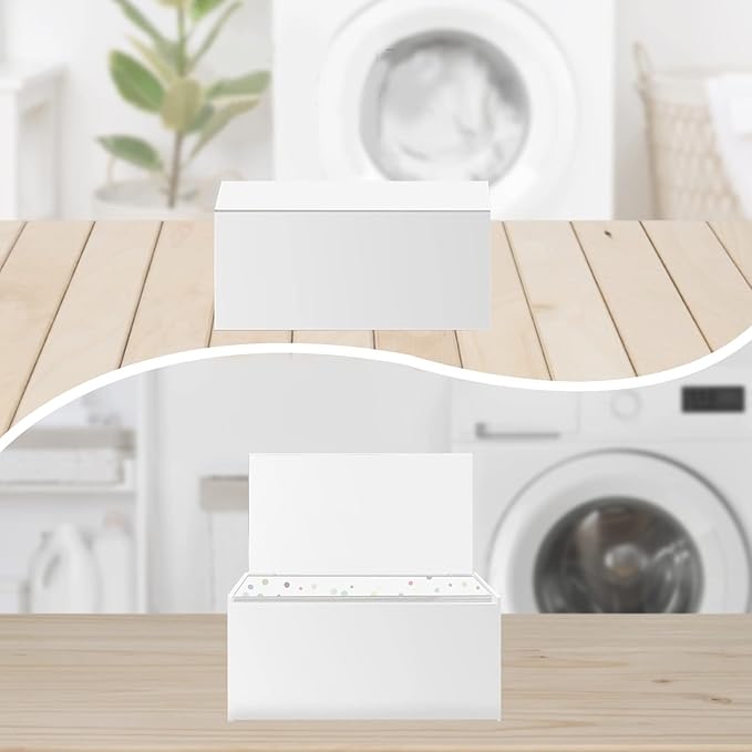 Acrylic Laundry Dryer Sheet Holder, Clear Dryer Sheets Container with Lid for Laundry Room, White