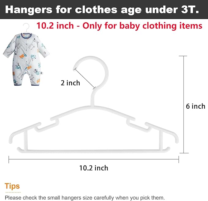 GoodtoU Kids Hangers 100 Pack, 10.2 Inch White Baby Hangers for Infant Toddler Childrens Small Clothes for Closet Organization (0-24 Months)