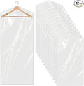 12 Pack Clear Plastic Garment Bags for Hanging Clothes, Dry Cleaning Bags 60x150 cm, Dust-Proof Clothing Protector Covers for Home Storage Travel Dry Cleaner