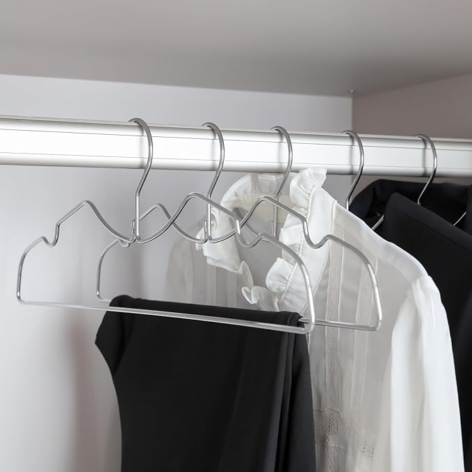 Metal Clothes Hanger, Ultra Slim & Short Neck Hanger,Space Saving Durable Non-Slip Felt Hangers, Closet Organizer (Silver)