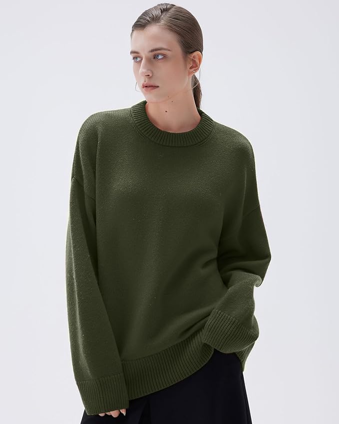 SUUKSESS Women Cashmere Blend Oversized Crew Neck Long Sleeve Pullover Sweaters