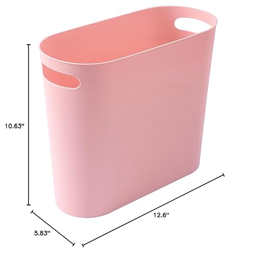 rejomiik Small Trash Can, 3.5 Gallon Slim Garbage Can Plastic Waste Basket with Handles Container Bin for Narrow Spaces Bathroom, Bedroom, Kitchen, Office at Home, Rosette Pink