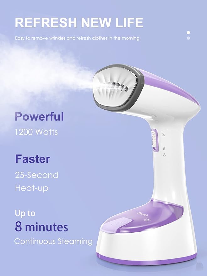 Steamer for Clothes, Folding Handheld Design Garment Wrinkles Remover, 20g/min Strong Penetrating Steam, 25-Sec Fast Heat-up, for Home, Office and Travel (Pink)