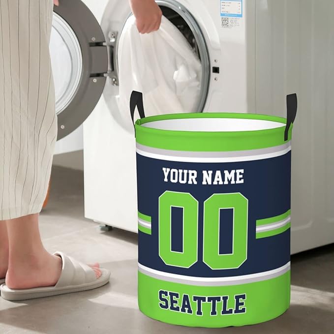 Custom Seattle Laundry Hamper Personalized Laundry Basket Customized Name And Number Collapsible Storage Basket for Bedroom Bathroom Living Room Gifts