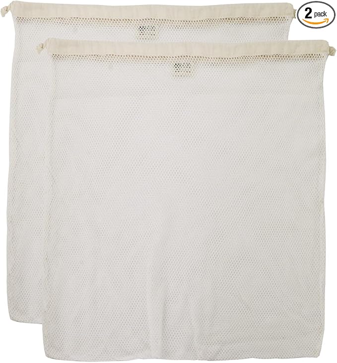Simple Ecology Organic Cotton Mesh Laundry Bag; Machine Washing Bags for Delicates, Lingerie and Garments, X-Large 2 pack