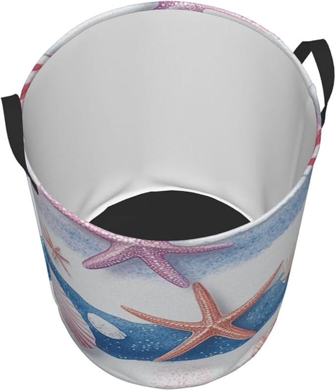 Ocean Seashell And Starfish Print Laundry Basket For Storage Bins Gift Baskets Bedroom Clothes Hamper